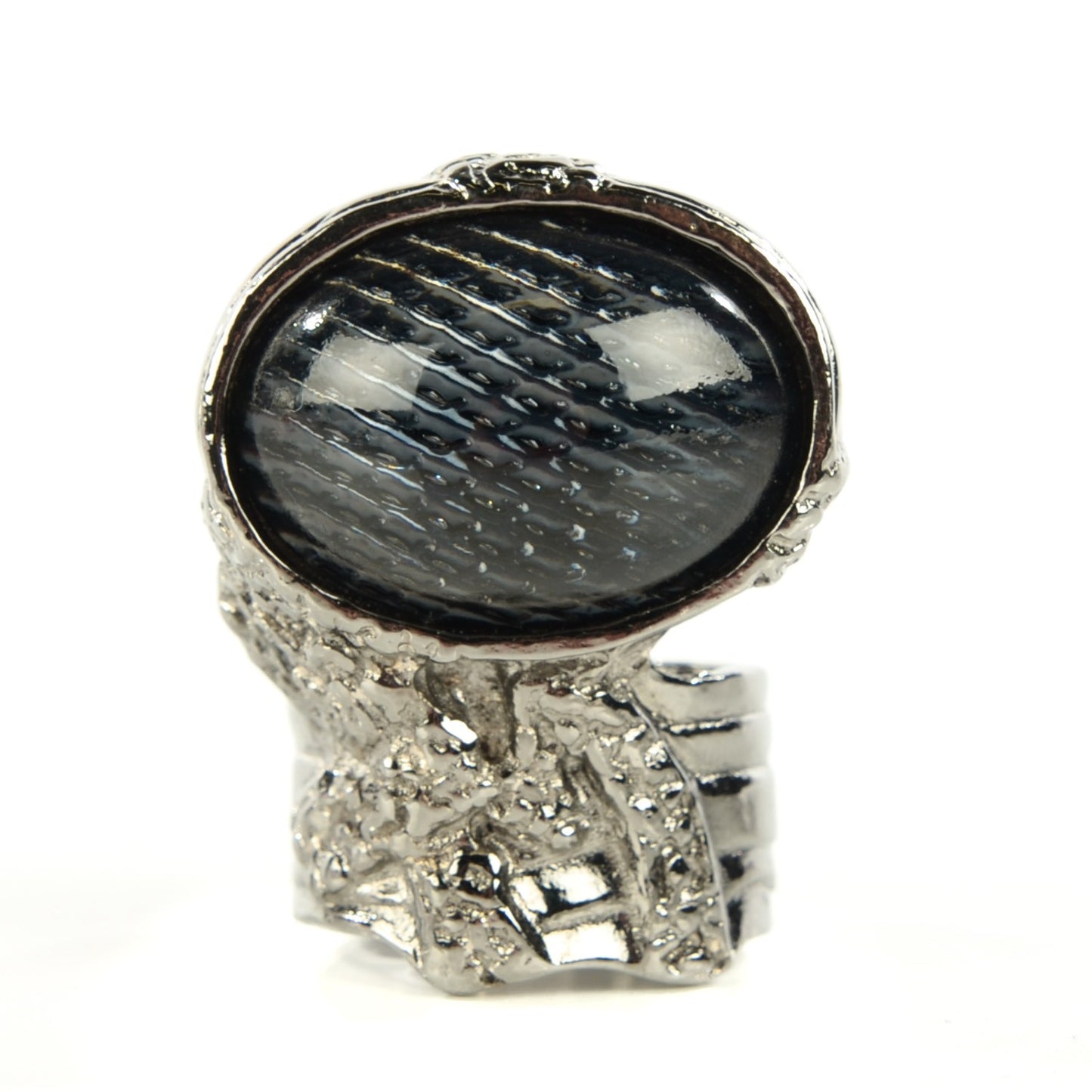 Glass Cabochon Arty Ovale Ring 8 Navy