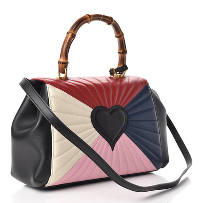 Gucci Calfskin Bamboo Trapuntata Queen Margaret Top Handle Bag Blue Agata Hibiscus Red Mystic White Sugar Pink 3 of 11