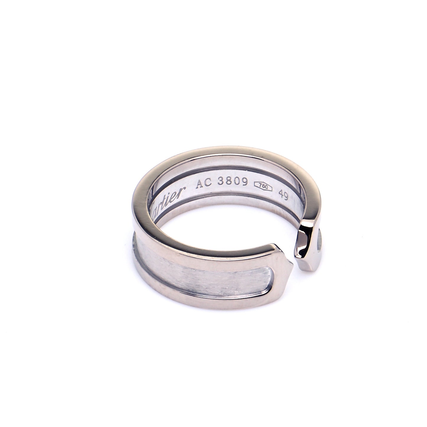 18K White Gold 6.5mm C De Cartier Ring 49 4.75