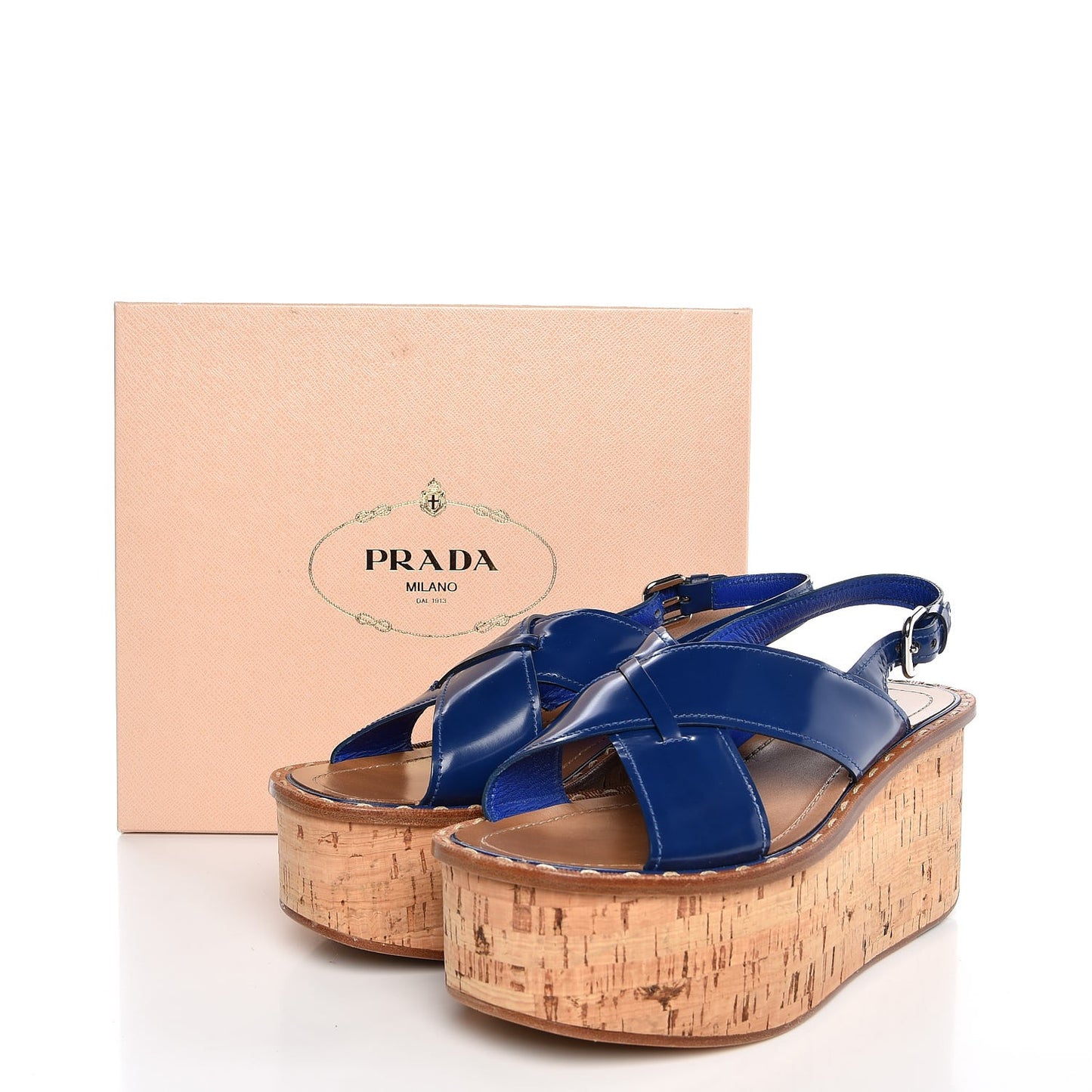 Vernice Cork Crisscross Platform 60mm Sandals 40.5 Cobalto