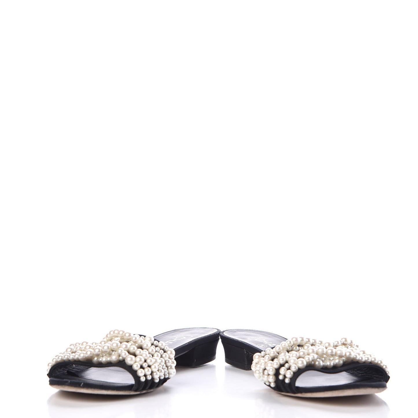 Satin Pearl Flat Sandals 38.5 Black