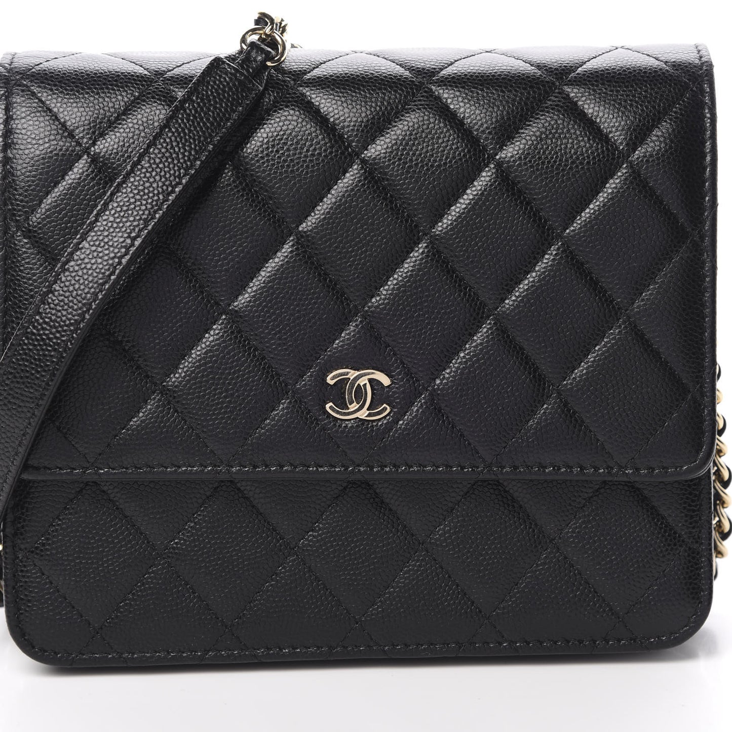 Caviar Quilted Square Wallet On Chain WOC Black