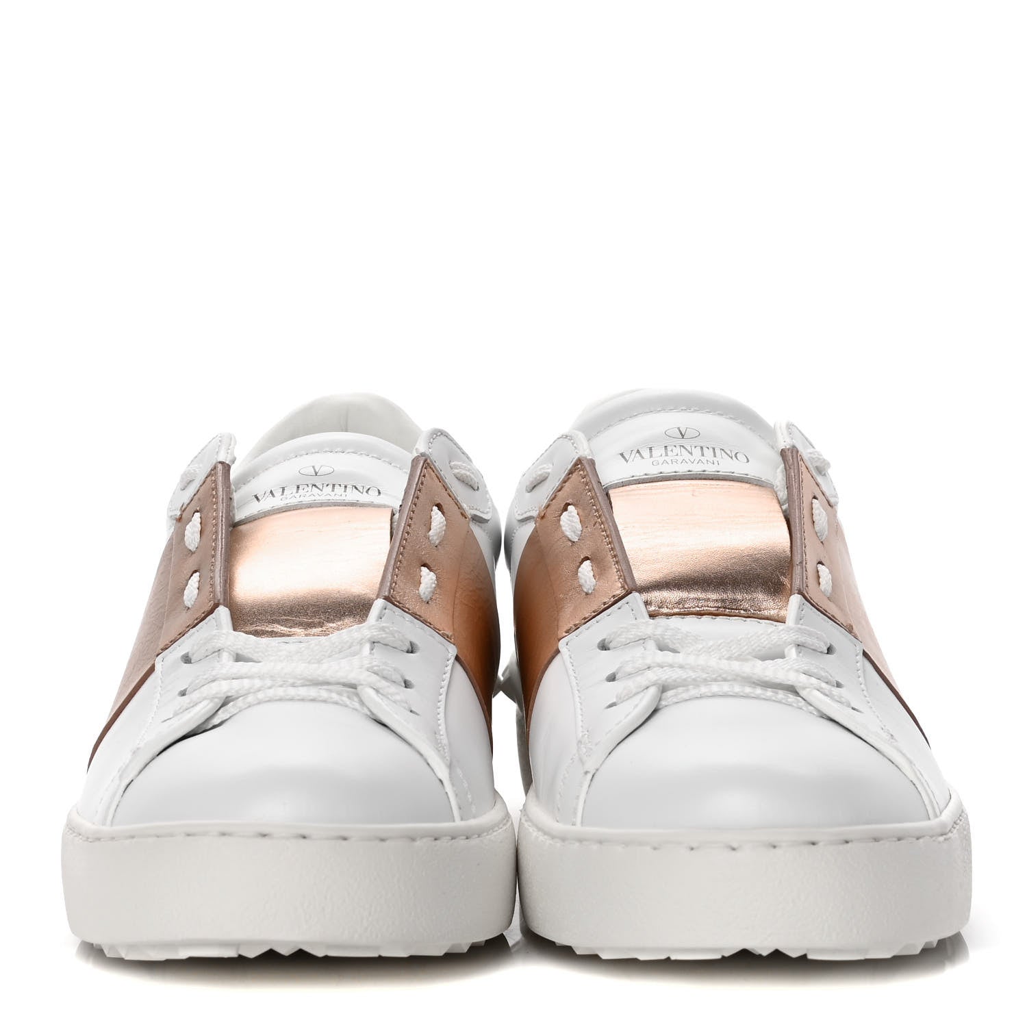 Valentino Garavani Calfskin Rockstud Open Sneakers 39.5 White Rose Gold 2 of 9