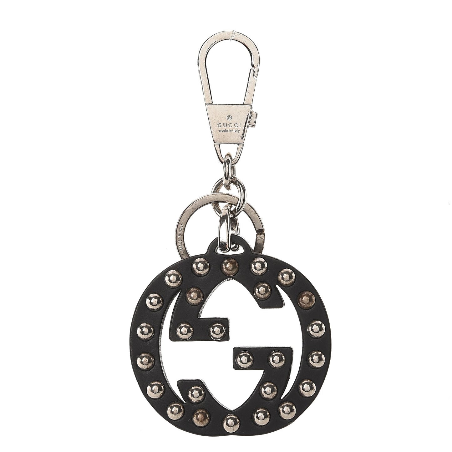 Wood Interlocking GG Studded Key Charm Black