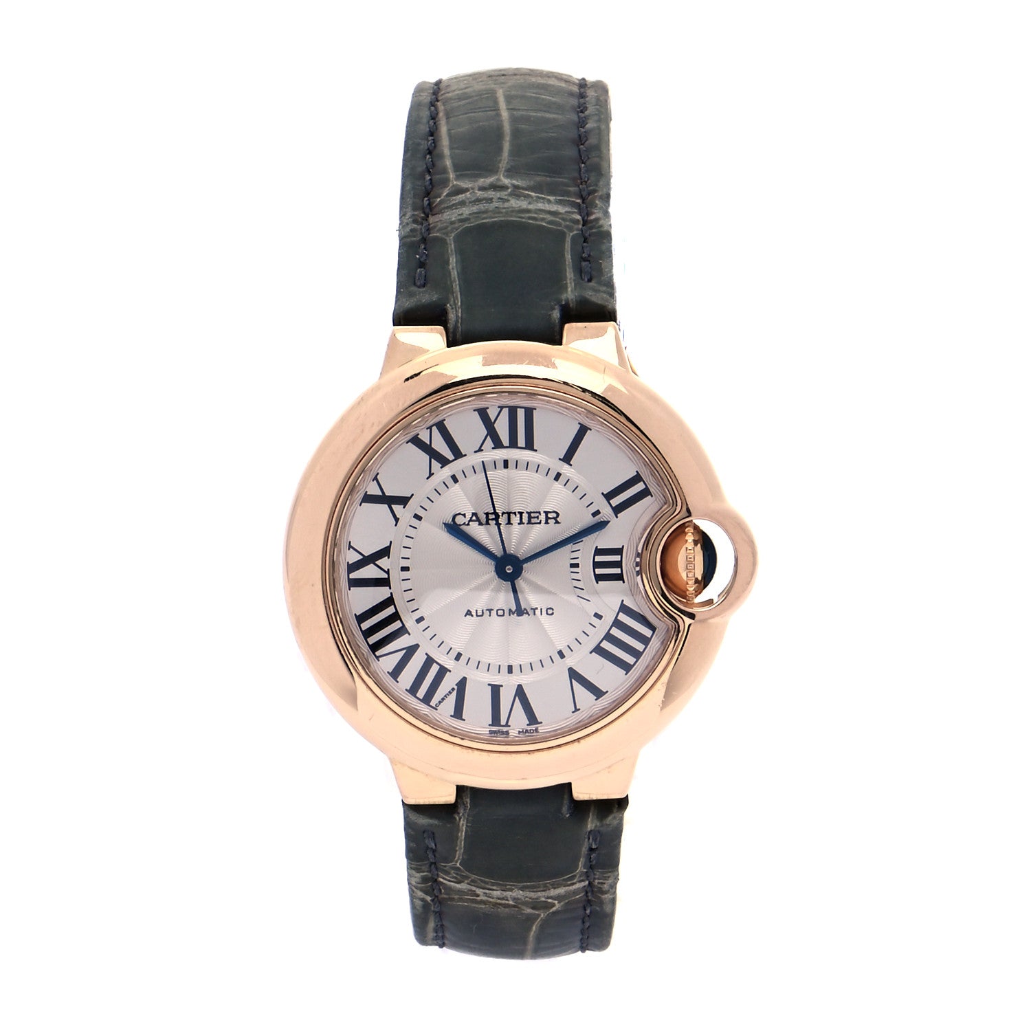 Cartier 18K Pink Gold Alligator 33mm Ballon Bleu De Cartier Automatic Watch Green 1 of 11