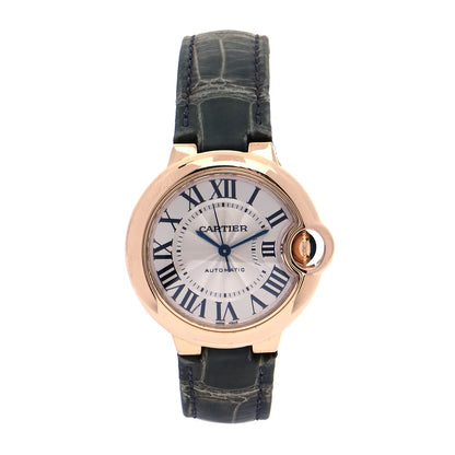 Cartier 18K Pink Gold Alligator 33mm Ballon Bleu De Cartier Automatic Watch Green 1 of 11