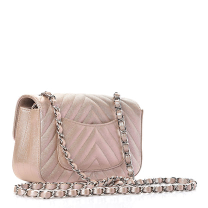 Chanel Iridescent Caviar Chevron Quilted Mini Rectangular Flap Light Gold 3 of 11