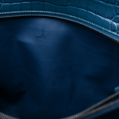 Balenciaga Calfskin Crocodile Embossed Neo Classic Silver Hardware Medium City Dark Petrol Blue 10 of 11