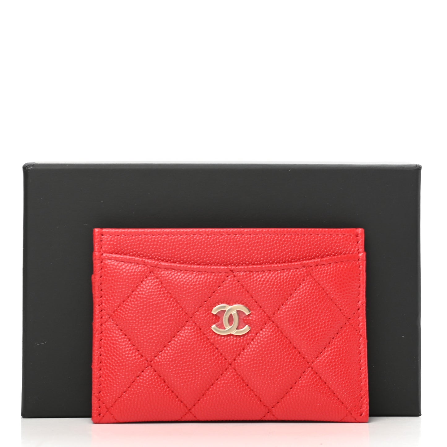 Caviar Quilted Card Holder Red
