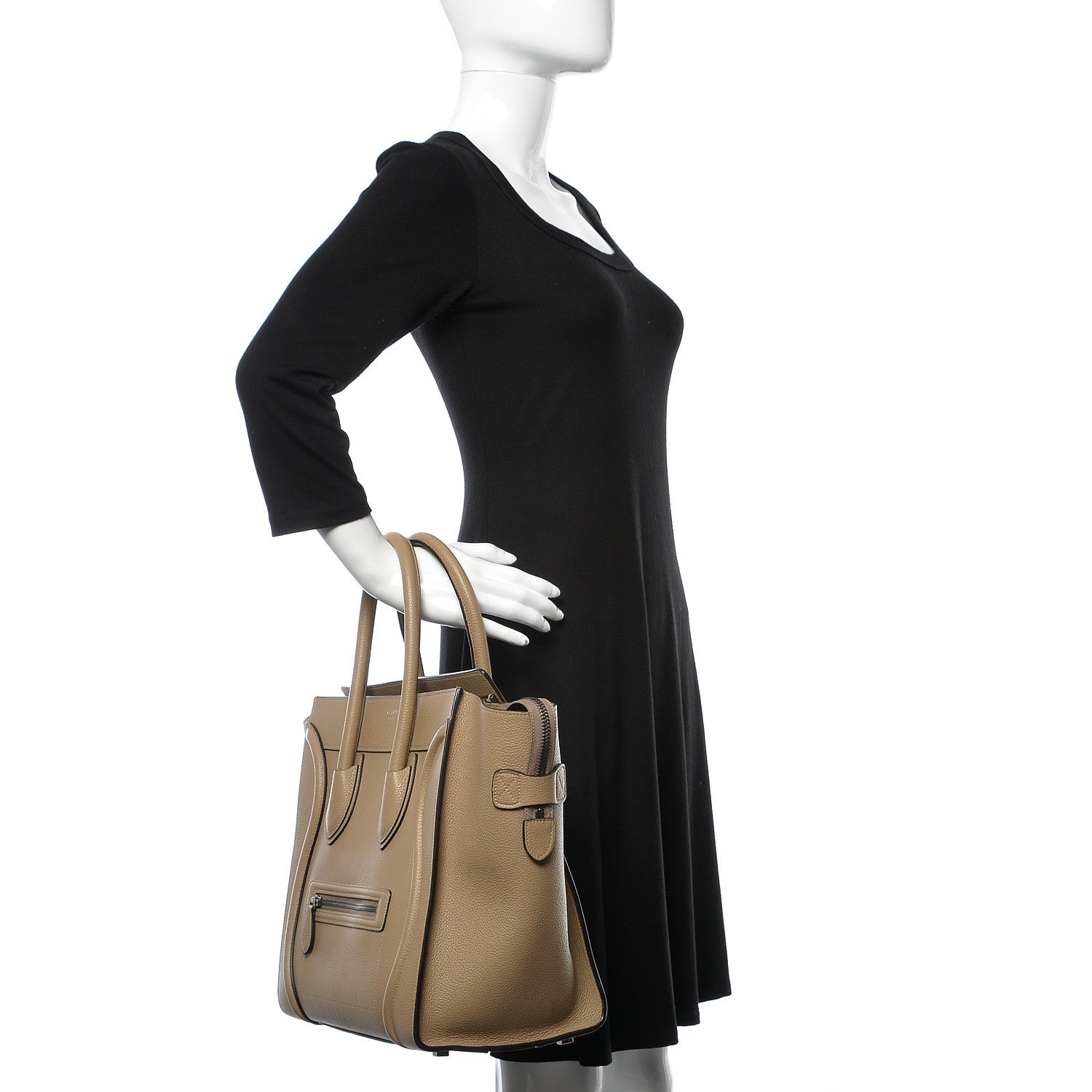 Celine Drummed Calfskin Mini Luggage Dune 2 of 15