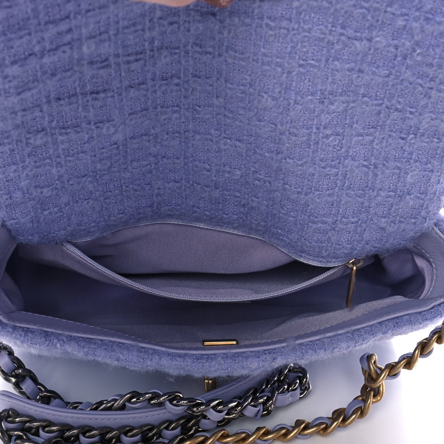 Tweed Mixed Fibers Quilted Medium Chanel 19 Flap Lilac