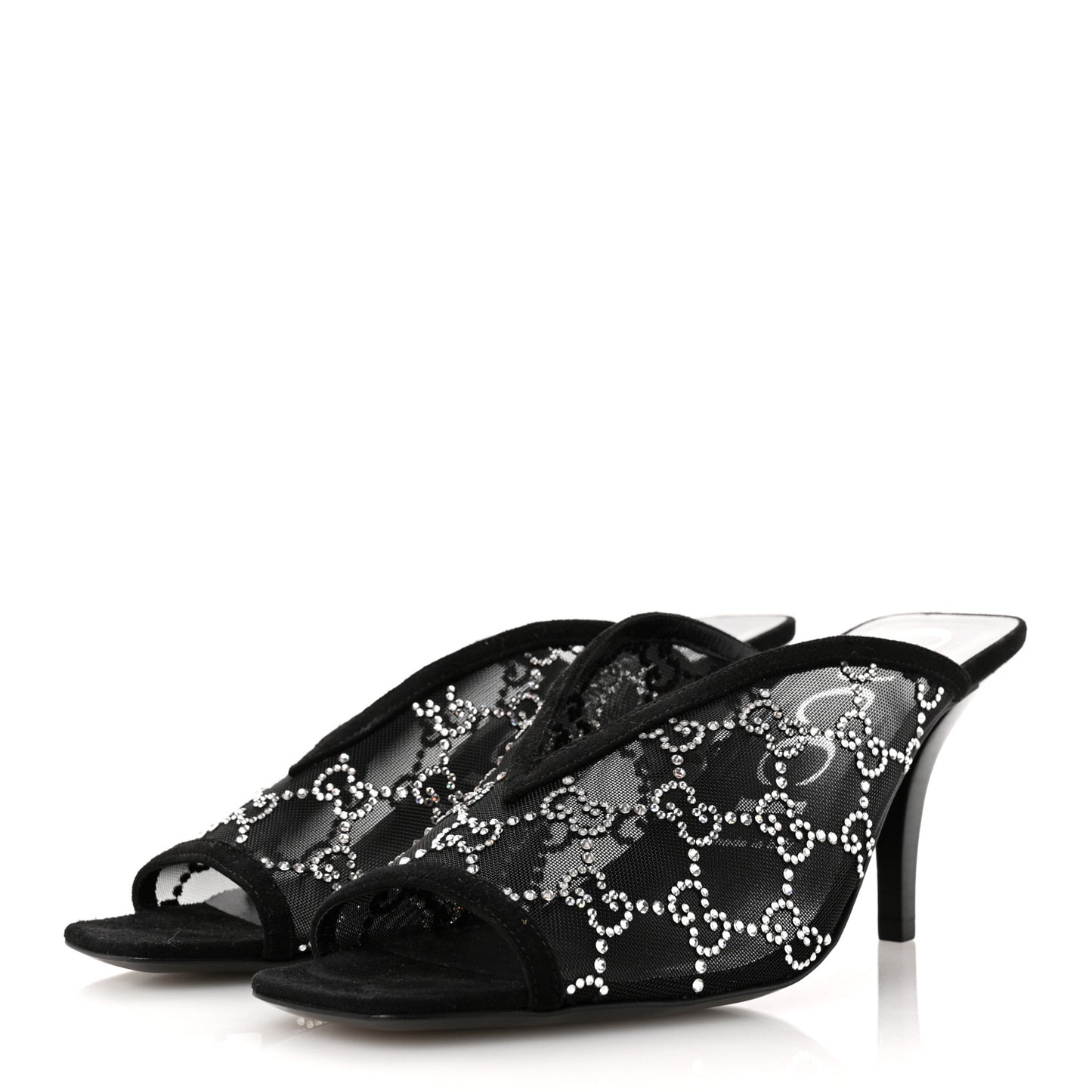 Tela Retino Kid Scamosciato Crystal GG Monogram Square G 95mm Slide Sandals 39 Black