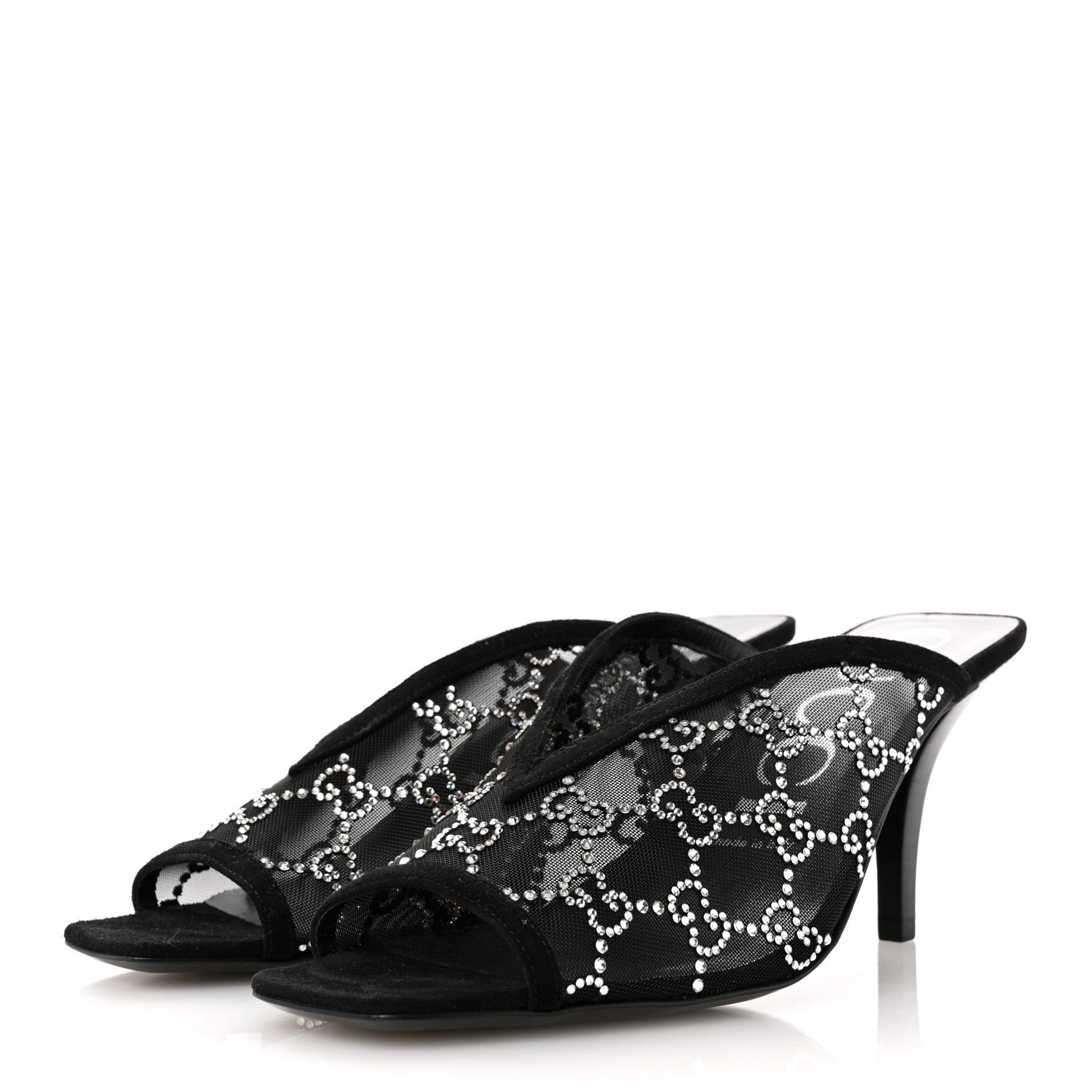 Gucci Tela Retino Kid Scamosciato Crystal GG Monogram Square G 95mm Slide Sandals 39 Black 4 of 10