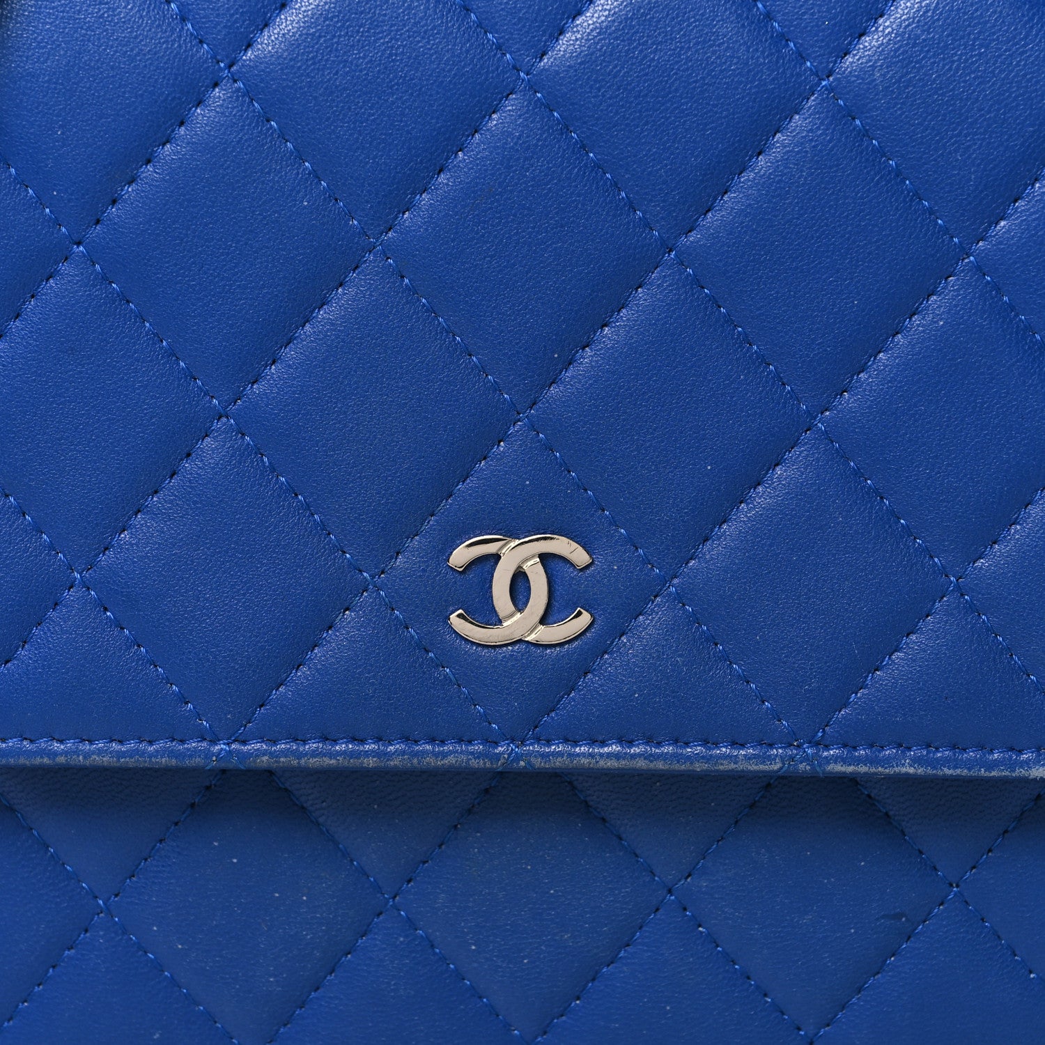 Chanel Lambskin Quilted Square Wallet On Chain WOC Blue 10 of 14