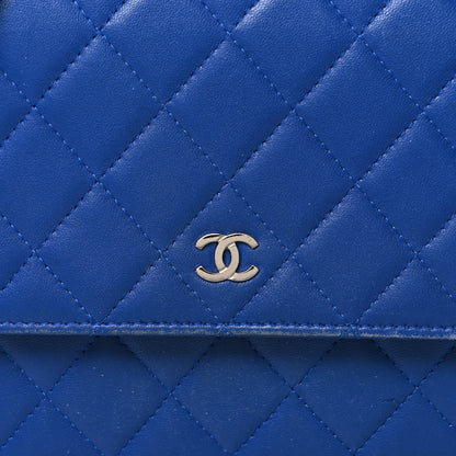 Chanel Lambskin Quilted Square Wallet On Chain WOC Blue 10 of 14