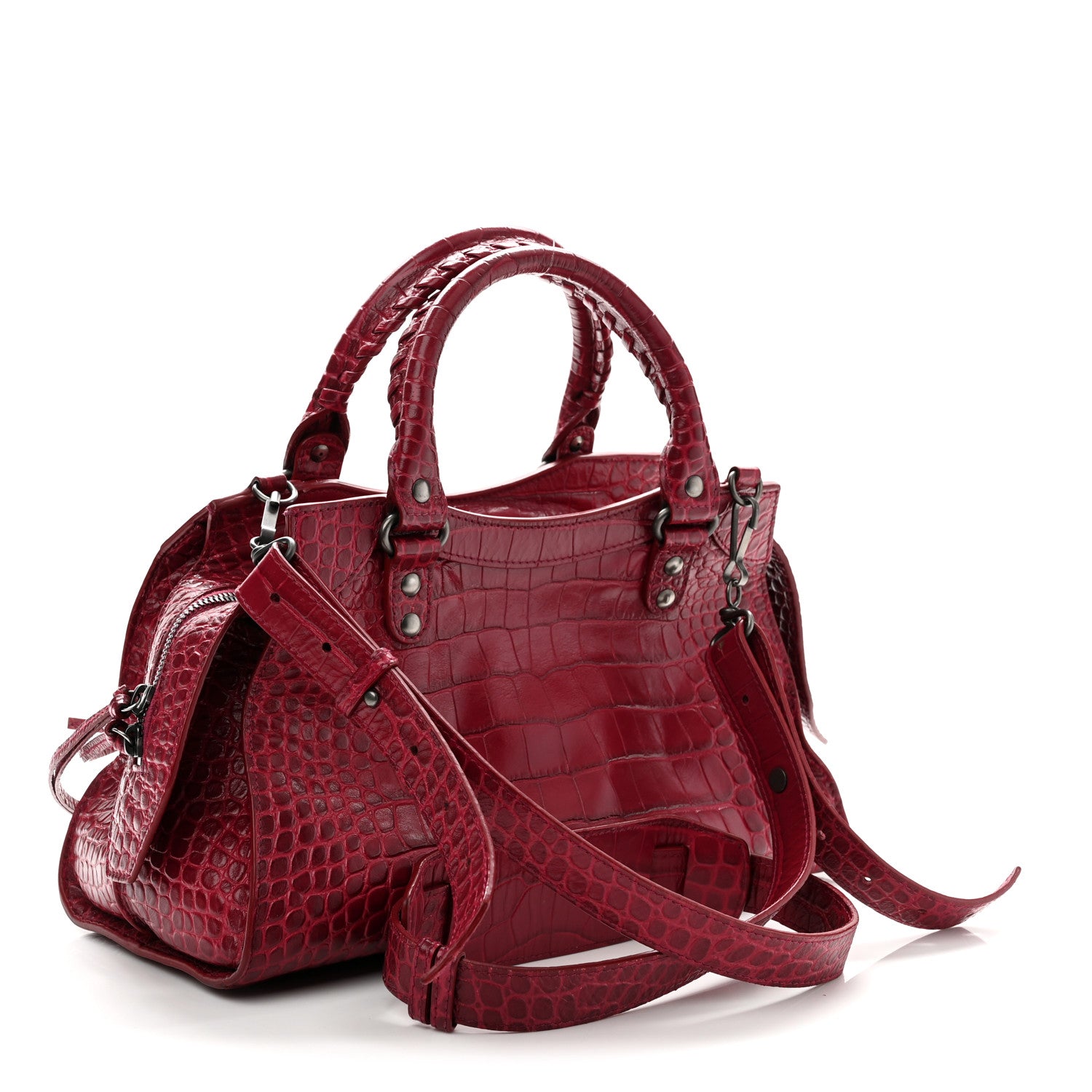 Balenciaga Calfskin Crocodile Embossed Neo Classic Silver Hardware S City Raspberry 3 of 12
