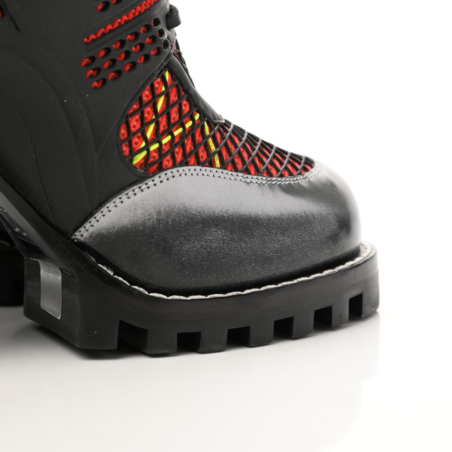 Metallic Calfskin Technical Fabric Digital Gate Ankle Boots 41 Black Red