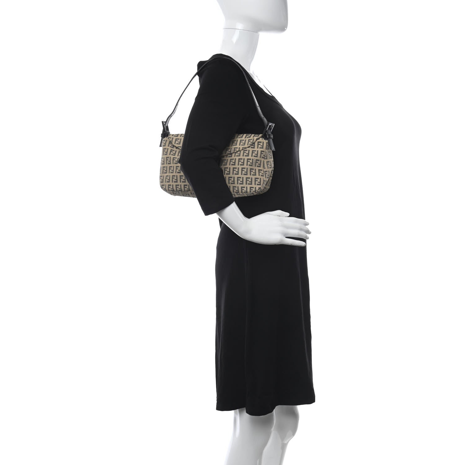Fendi Zucchino Vitello Baguette Beige Black 2 of 11