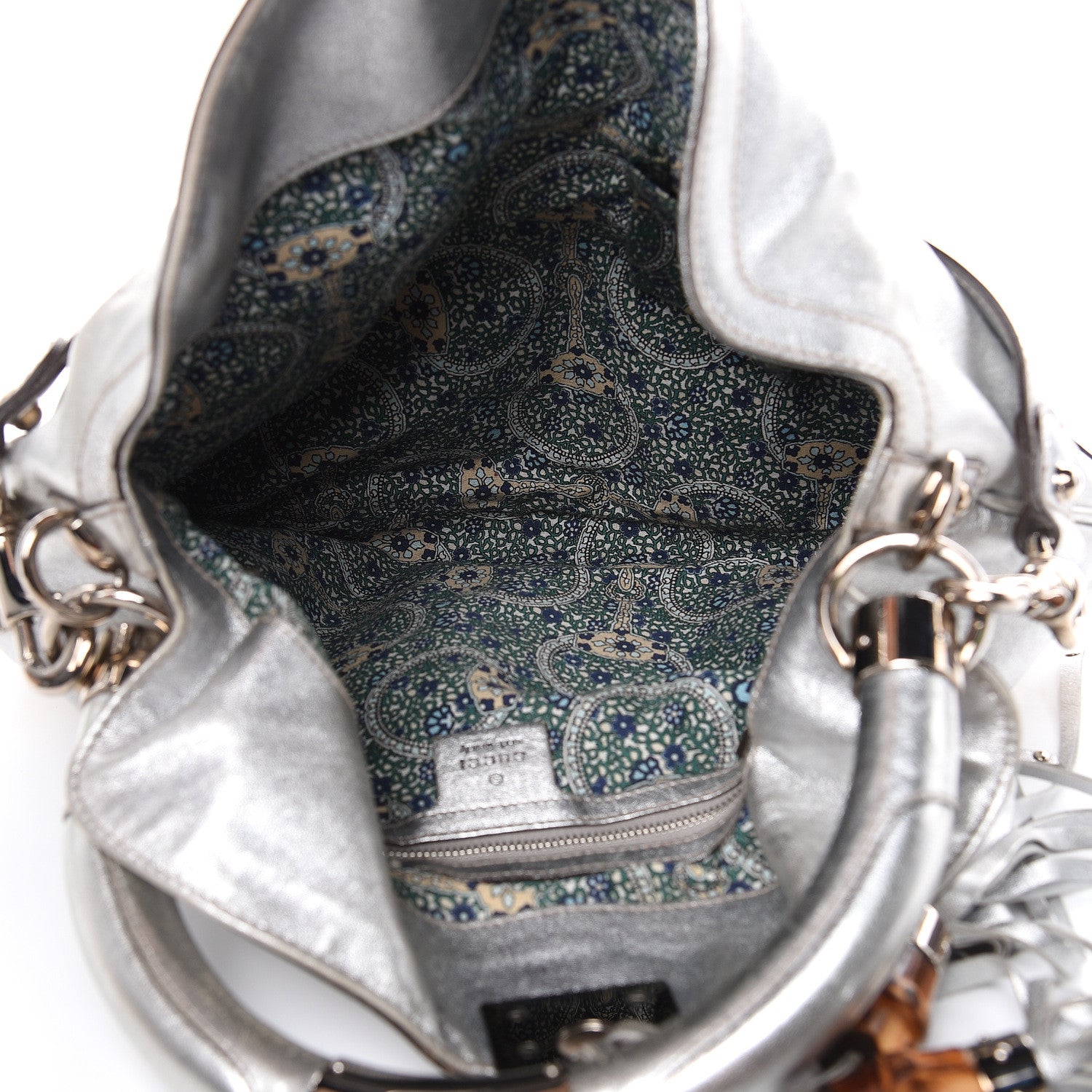 Gucci Metallic Calfskin Medium Indy Top Handle Hobo Silver 5 of 17