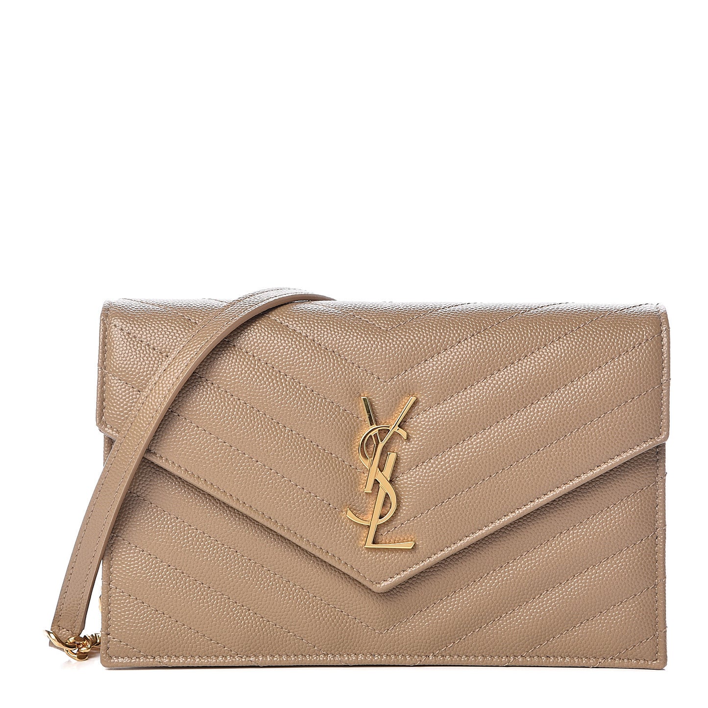 Grain De Poudre Matelasse Chevron Monogram Envelope Chain Wallet Dark Latte