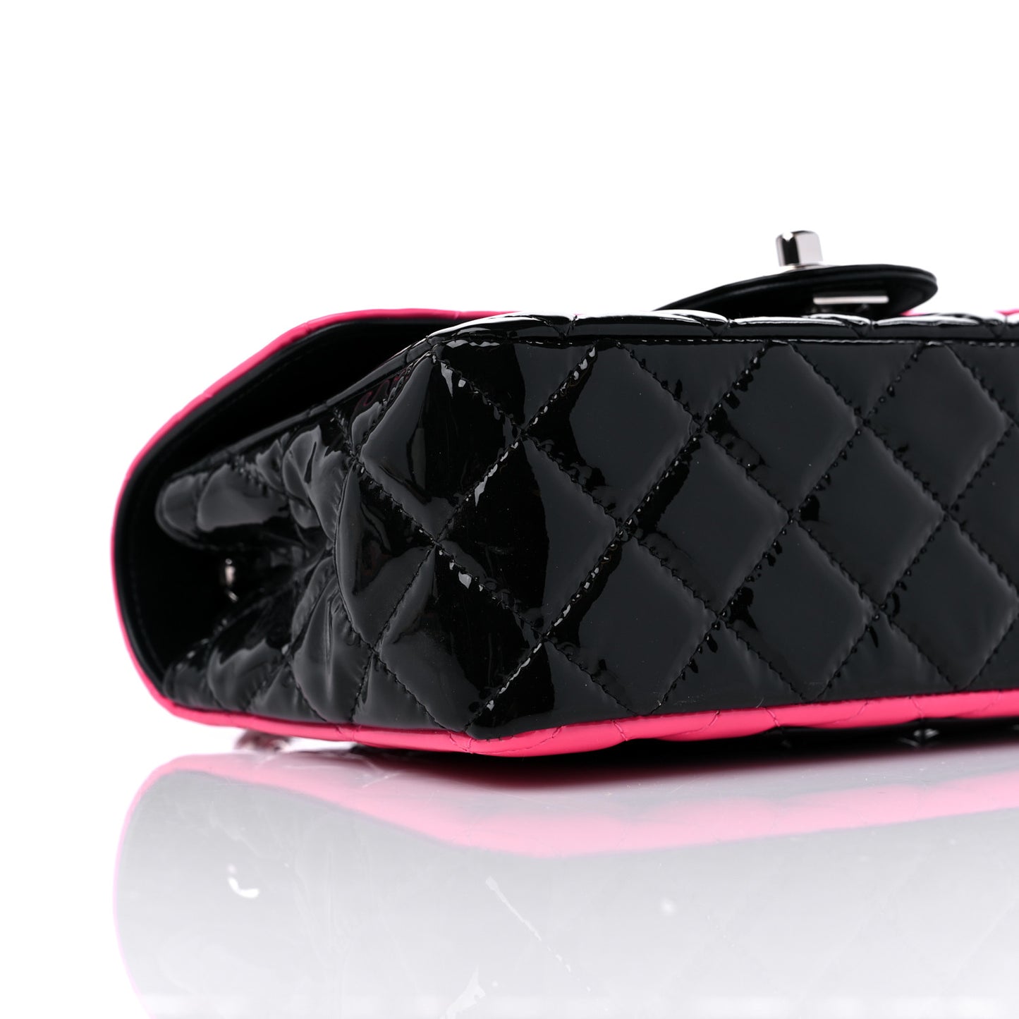 Patent Calfskin Quilted Bi-Color Mini Rectangular Flap Pink Black