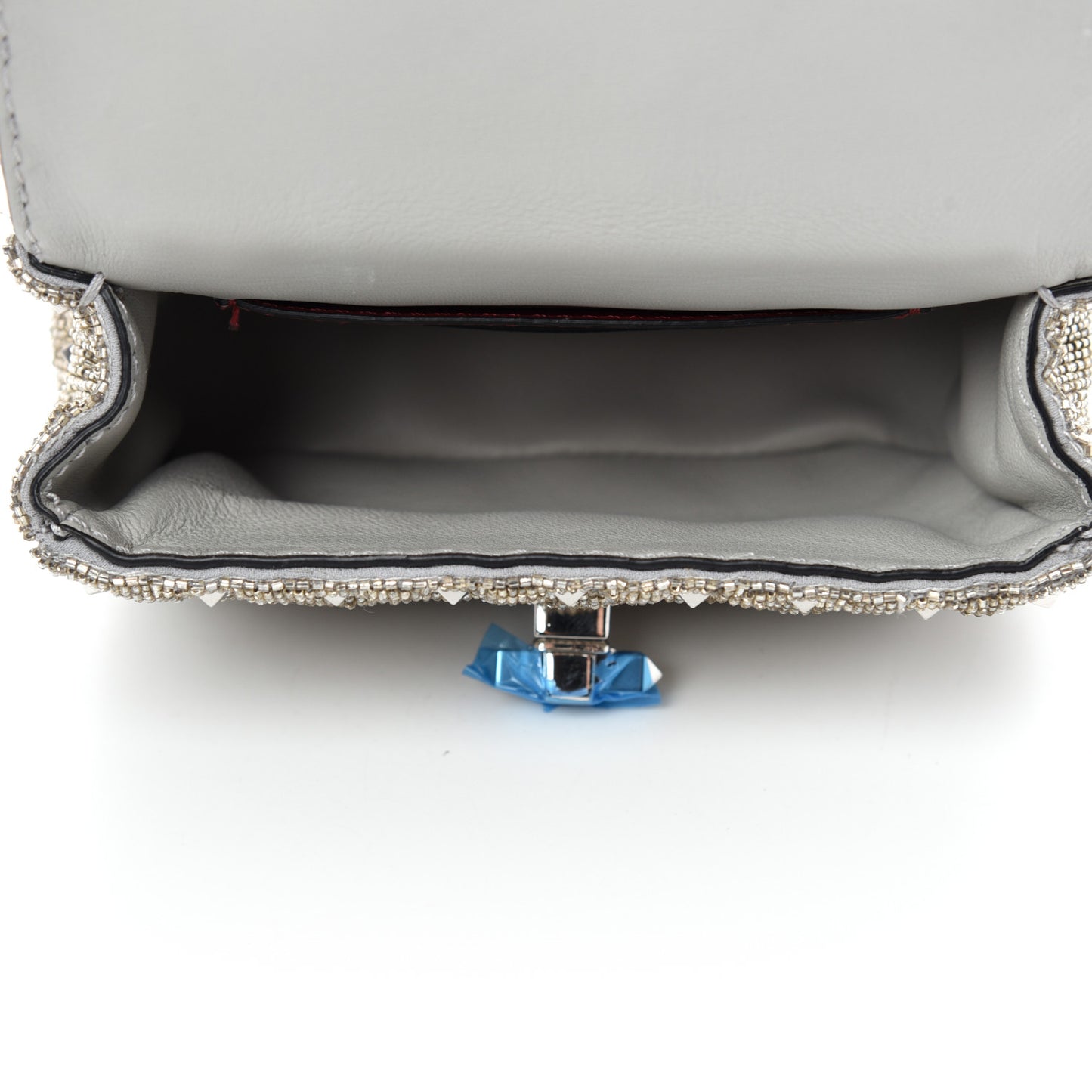 Beaded Micro Rockstud Spike It Shoulder Bag Silver