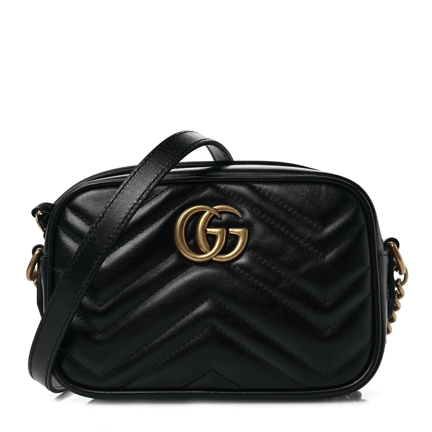 Gucci Calfskin Matelasse Mini GG Marmont Chain Shoulder Bag Black 1 of 8