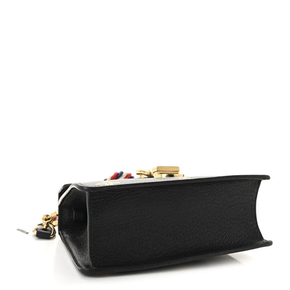Gucci Textured Calfskin Bee Star Print Mini Sylvie Top Handle Bag Black 4 of 10