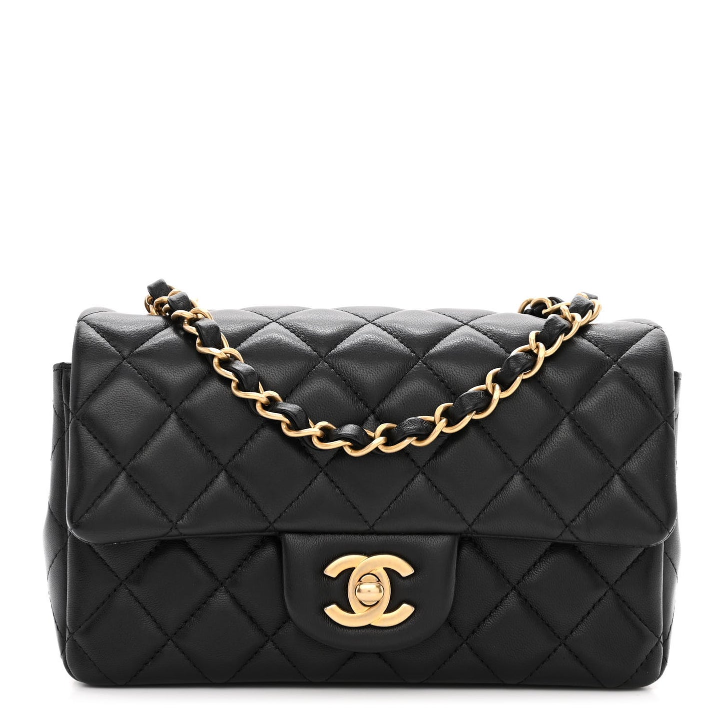 Lambskin Quilted Mini Rectangular Flap Black