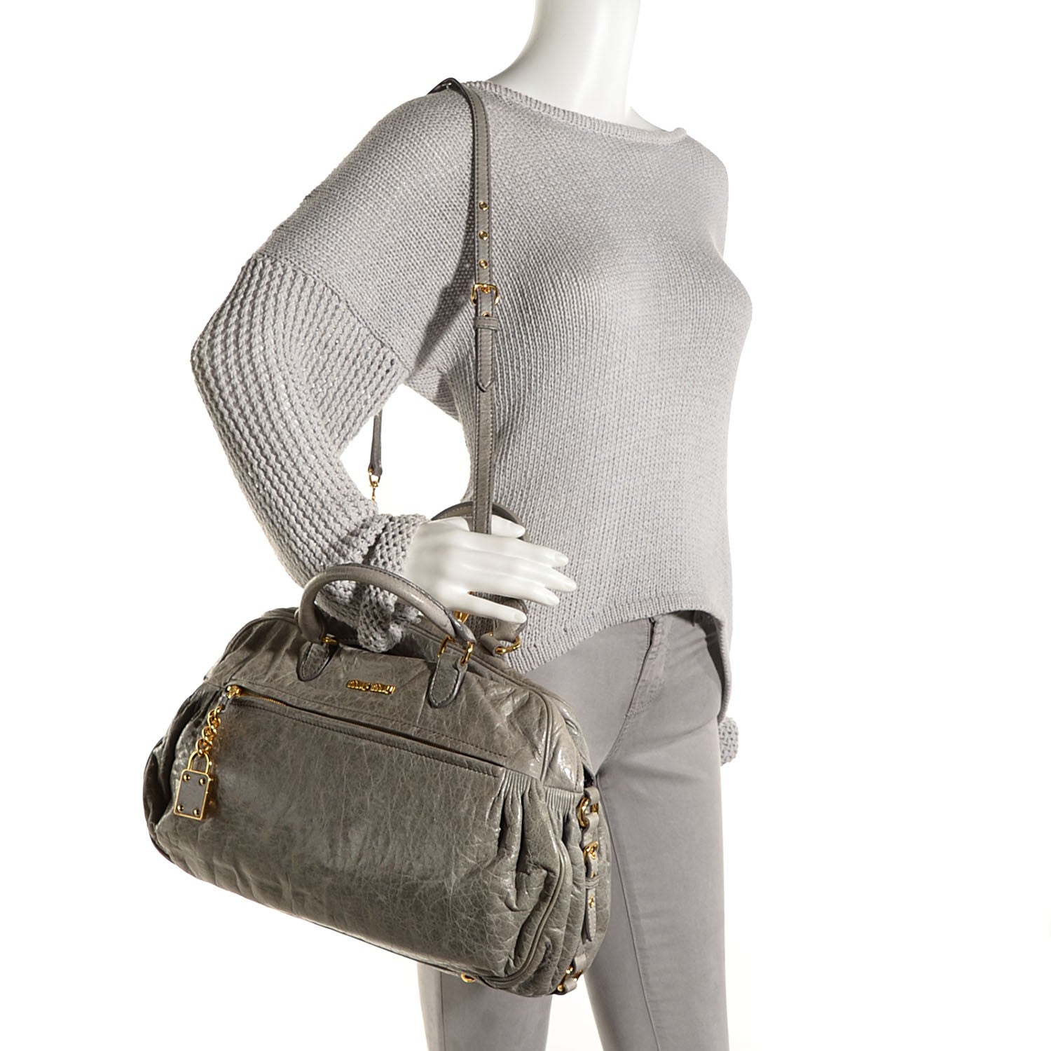 Miu Miu Vitello Lux Mini Charm Tote Grafite 2 of 8