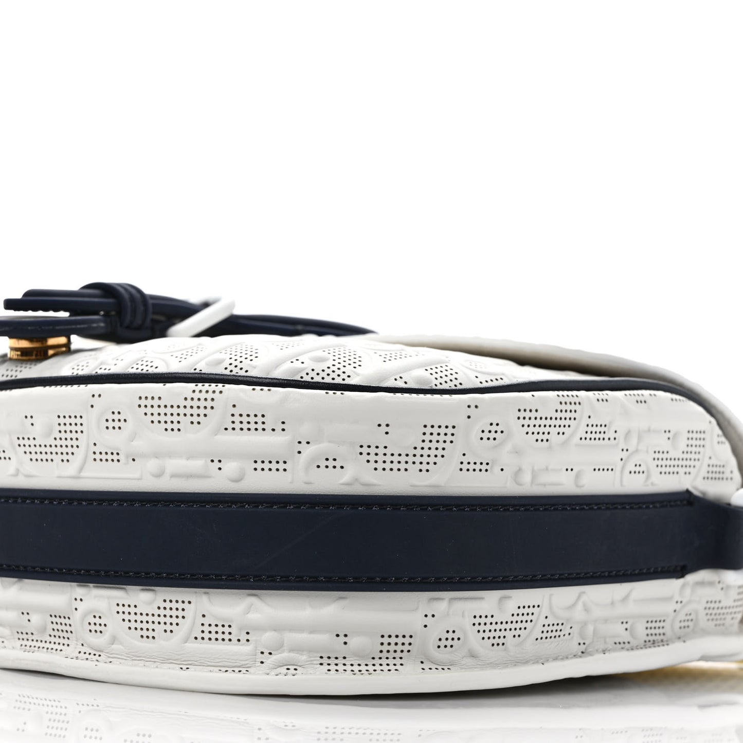 Calfskin Perforated Oblique Medium Bobby Flap White Blue