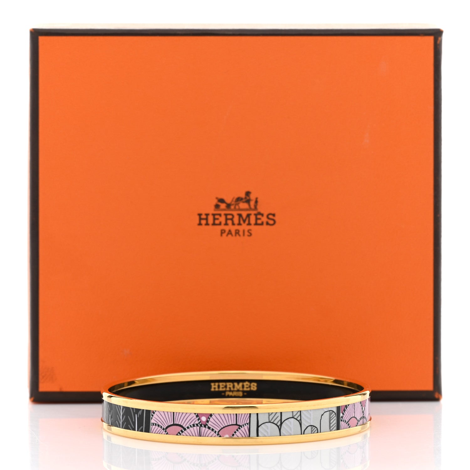 Hermes Enamel Printed Narrow Tree of Song Bracelet 62 Faux Gris 6 of 6