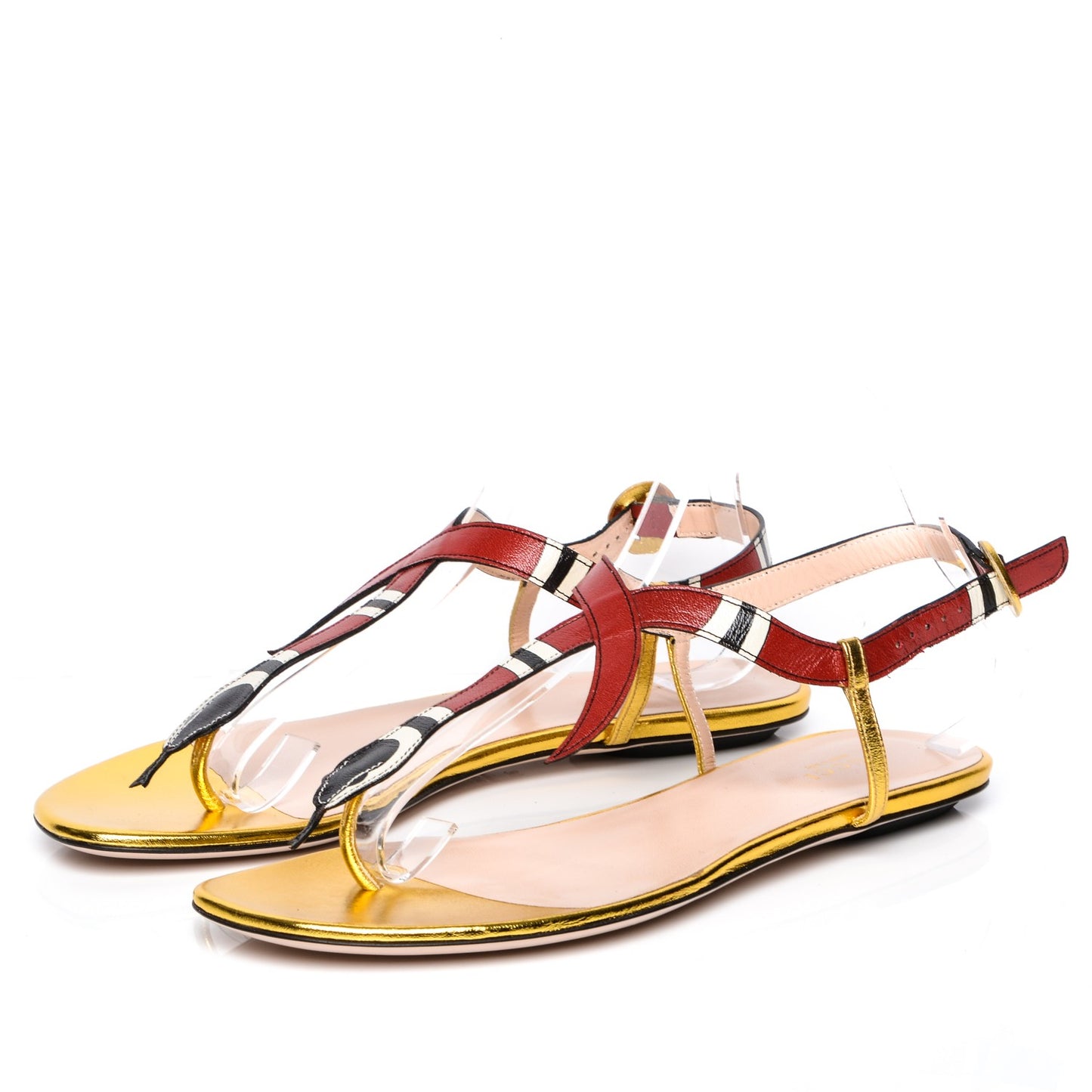 Metallic Calfskin Yoko T Strap Snake Thong Sandals 39 Gold