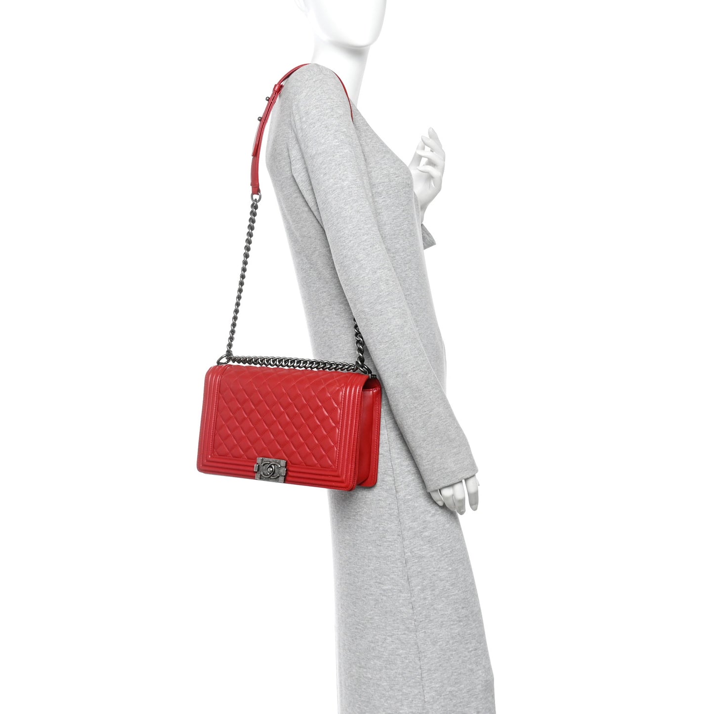 Lambskin Quilted New Medium Boy Flap Red