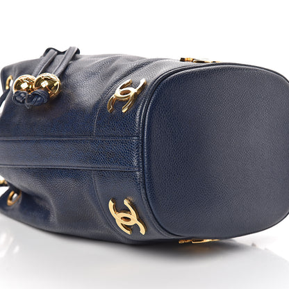 Chanel Caviar CC Drawstring Shoulder Bag Blue 10 of 12