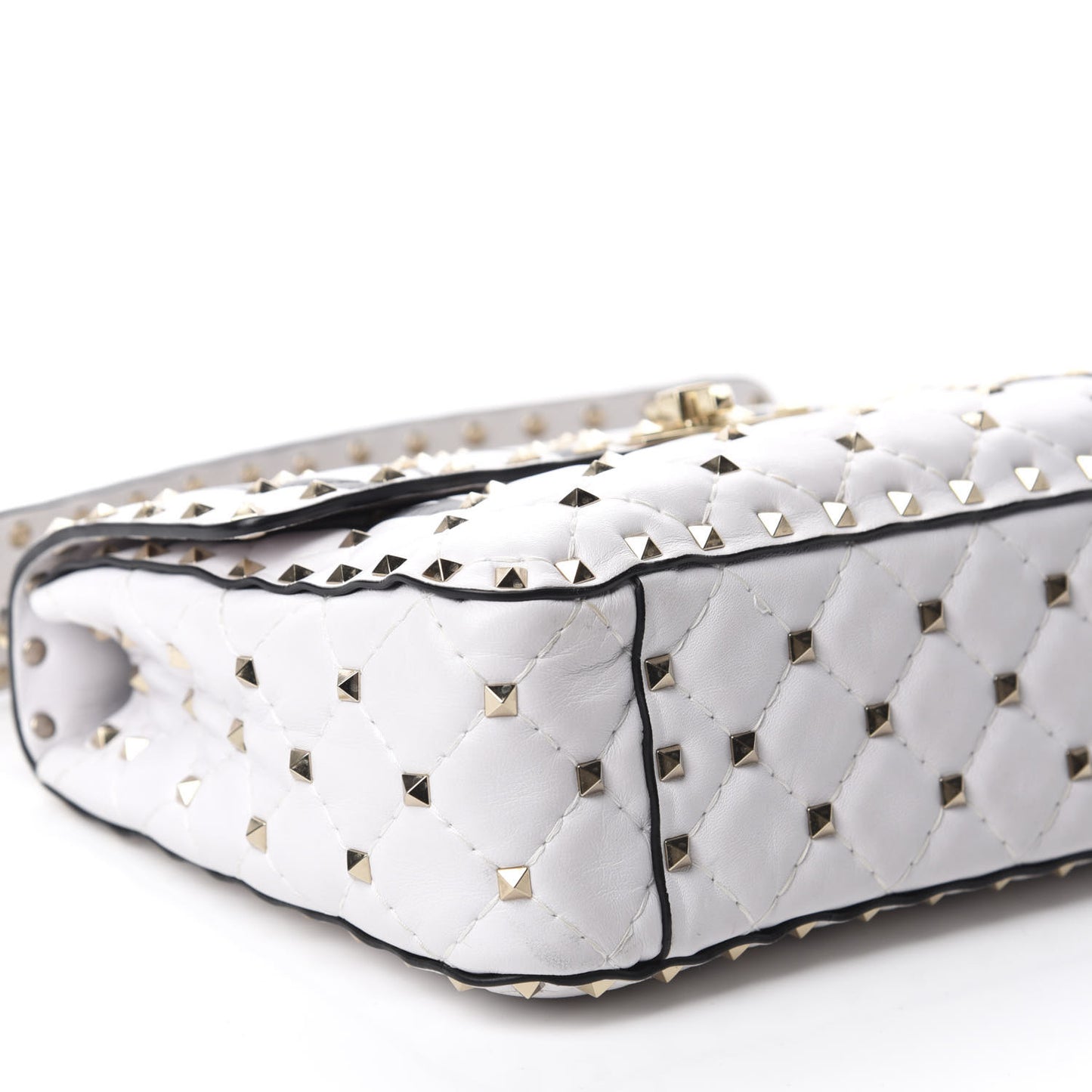 Lambskin VLTN Print Medium Rockstud Spike Shoulder Bag Optic White Black