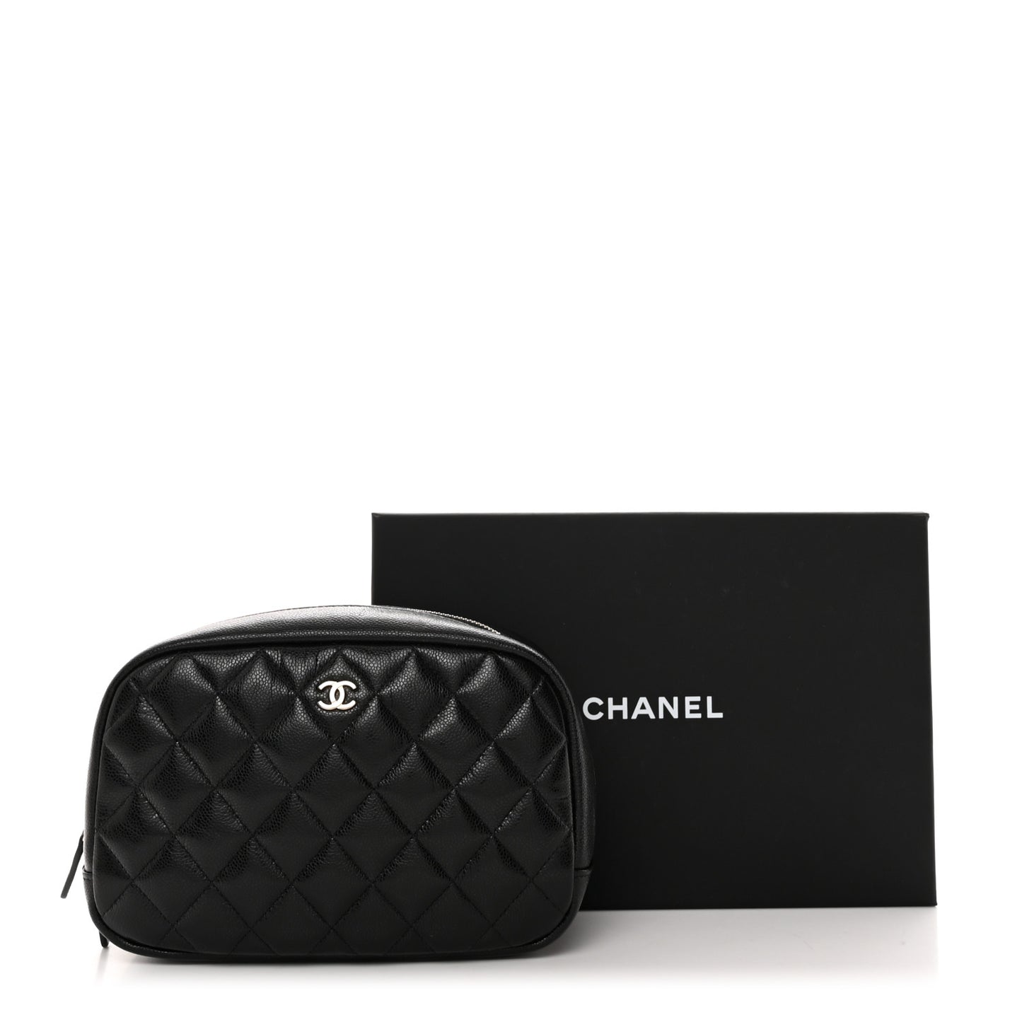 Caviar Quilted Medium Curvy Pouch Cosmetic Case Black