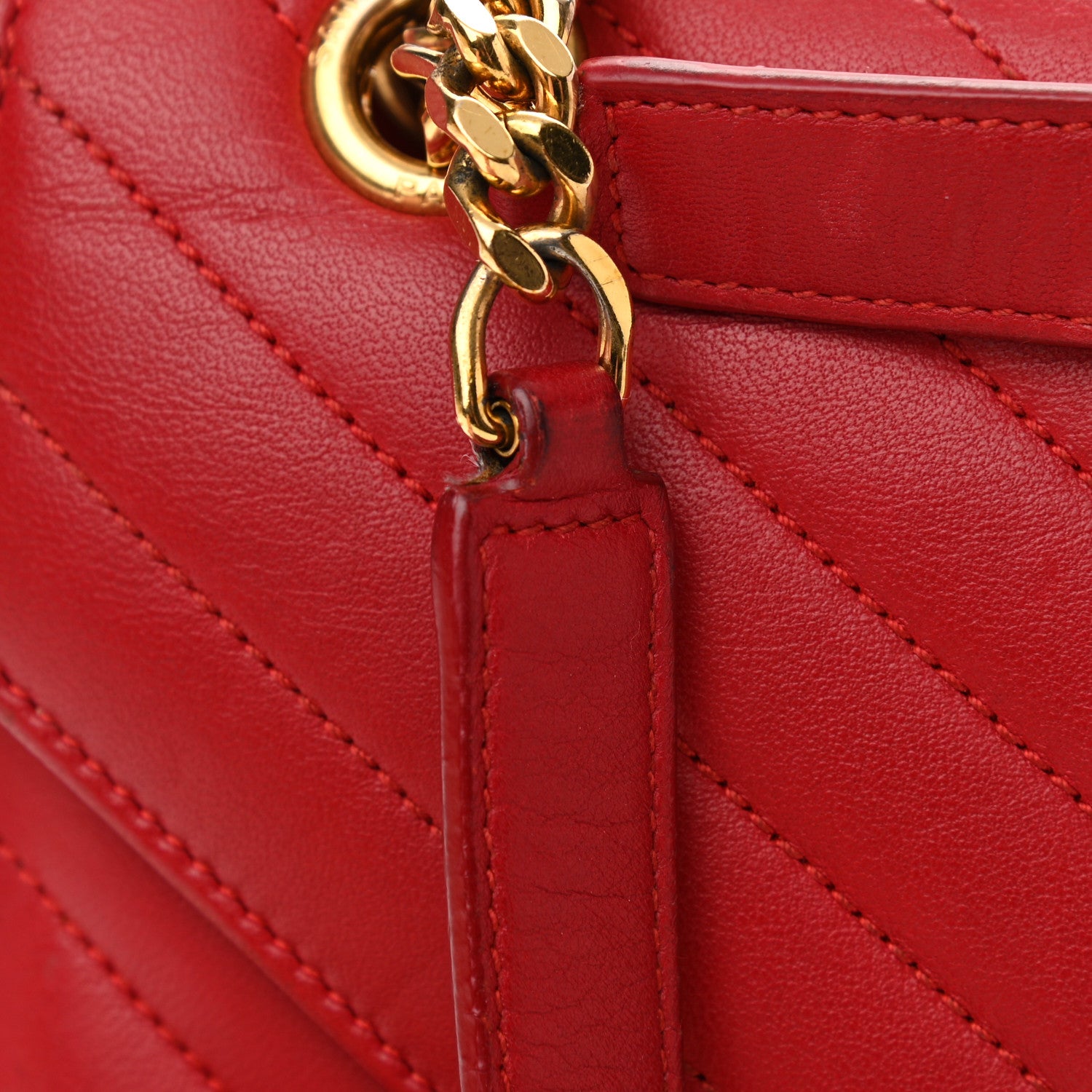 Saint Laurent Lambskin Matelasse Chevron Medium Monogram Satchel Red 21 of 21