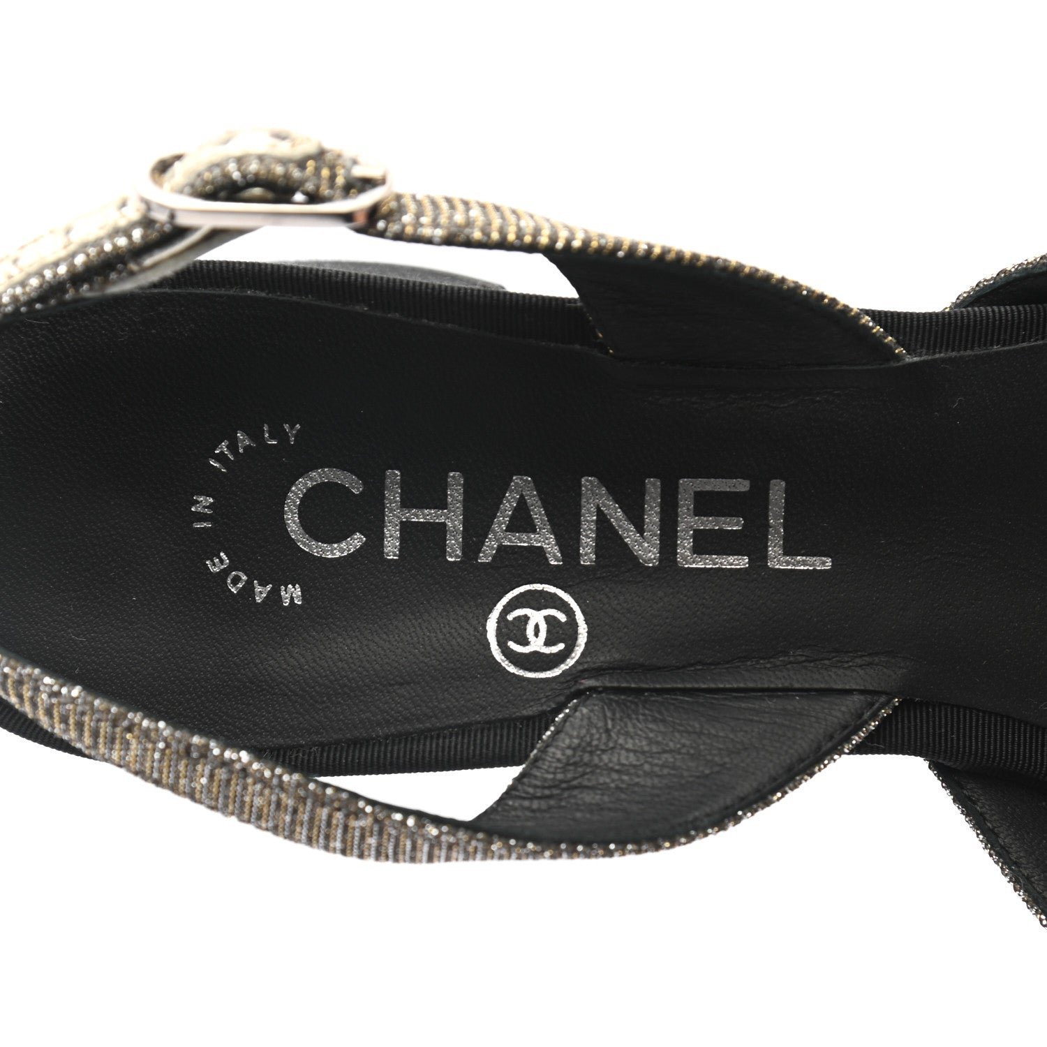 Chanel Glitter Grosgrain Cap Toe CC Slingback Pumps 39 Gold Black 6 of 8