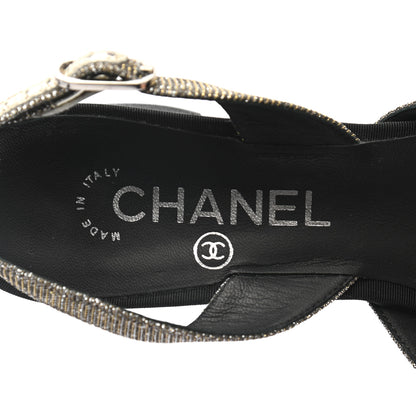 Chanel Glitter Grosgrain Cap Toe CC Slingback Pumps 39 Gold Black 6 of 8