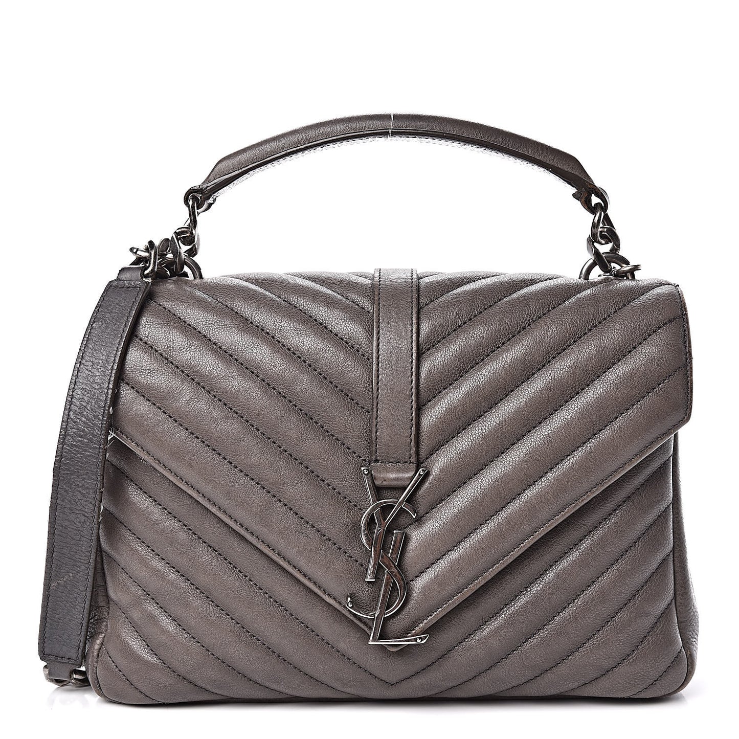 Sheepskin Matelasse Chevron Monogram Medium College Bag Dark Anthracite