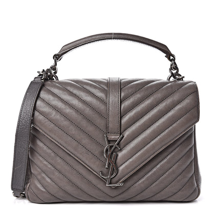 Saint Laurent Sheepskin Matelasse Chevron Monogram Medium College Bag Dark Anthracite 1 of 19