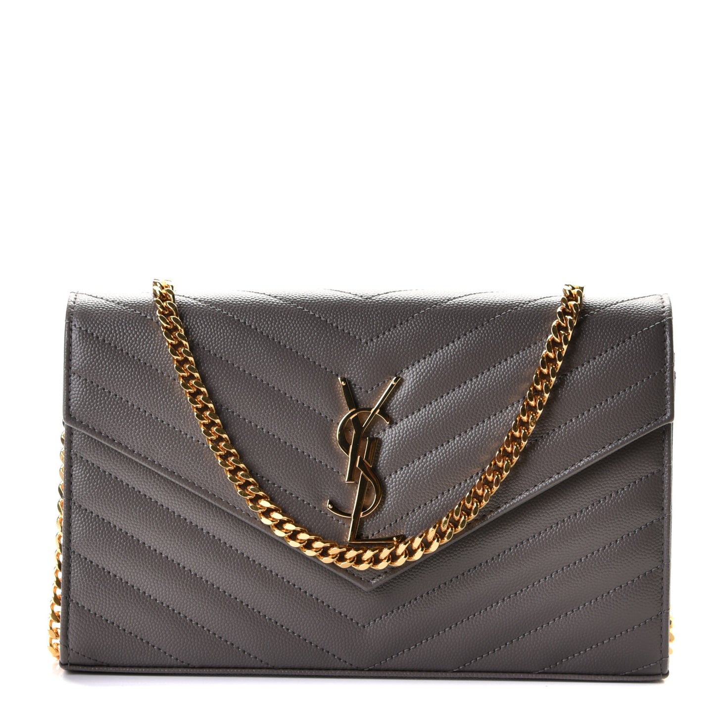 Grain De Poudre Matelasse Chevron Monogram Chain Wallet Fog