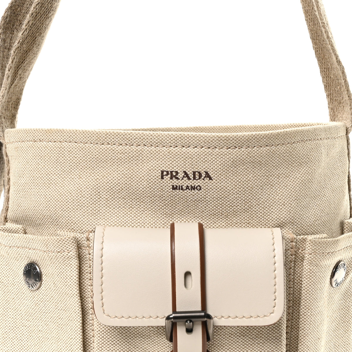 Prada Canvas Calfskin Mini Route Bucket Bag Naturale 8 of 11