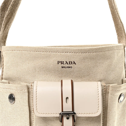 Prada Canvas Calfskin Mini Route Bucket Bag Naturale 8 of 11