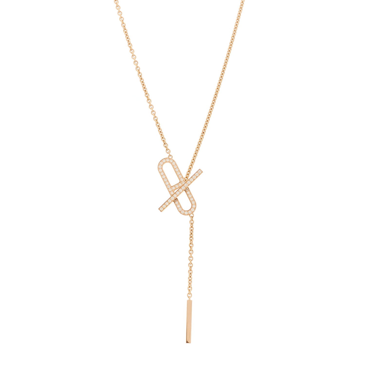Hermes 18K Rose Gold Diamond PM Ever Chaine D'Ancre Necklace ST 1 of 6