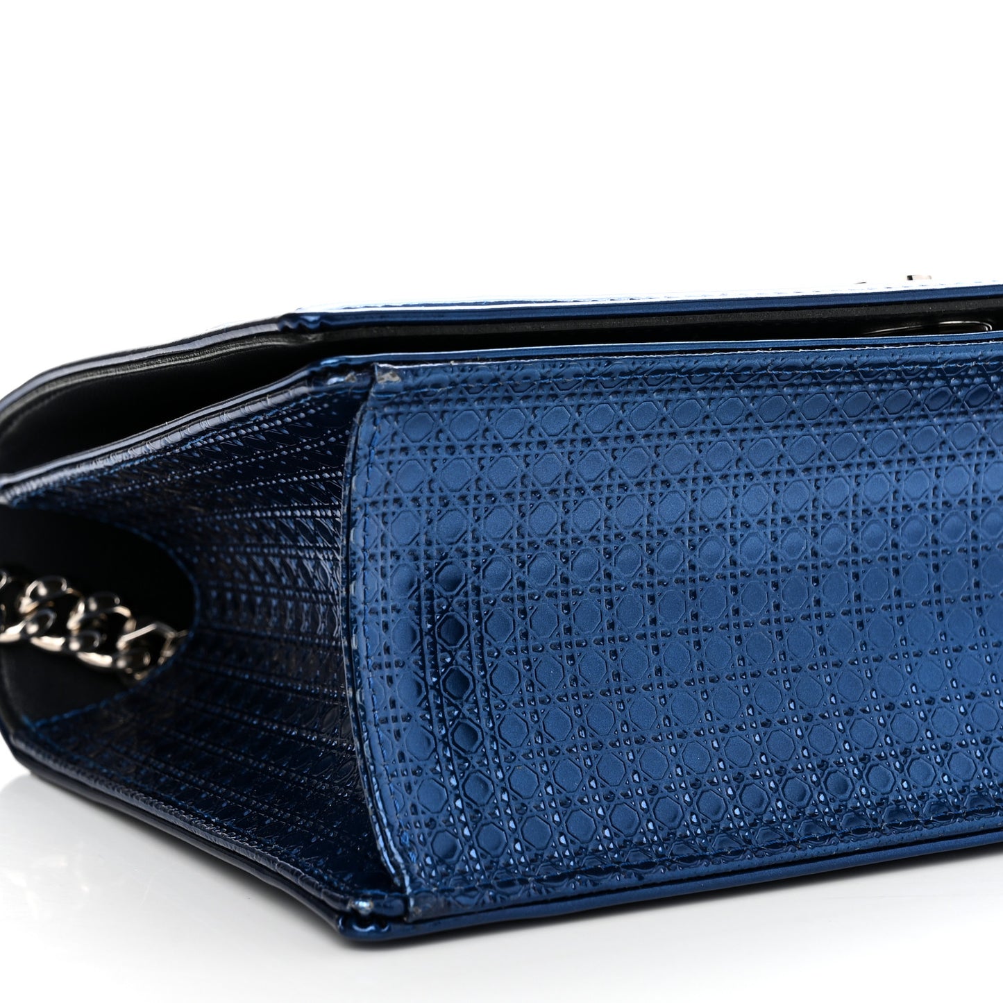 Metallic Patent Micro-Cannage Medium Diorama Flap Bag Blue