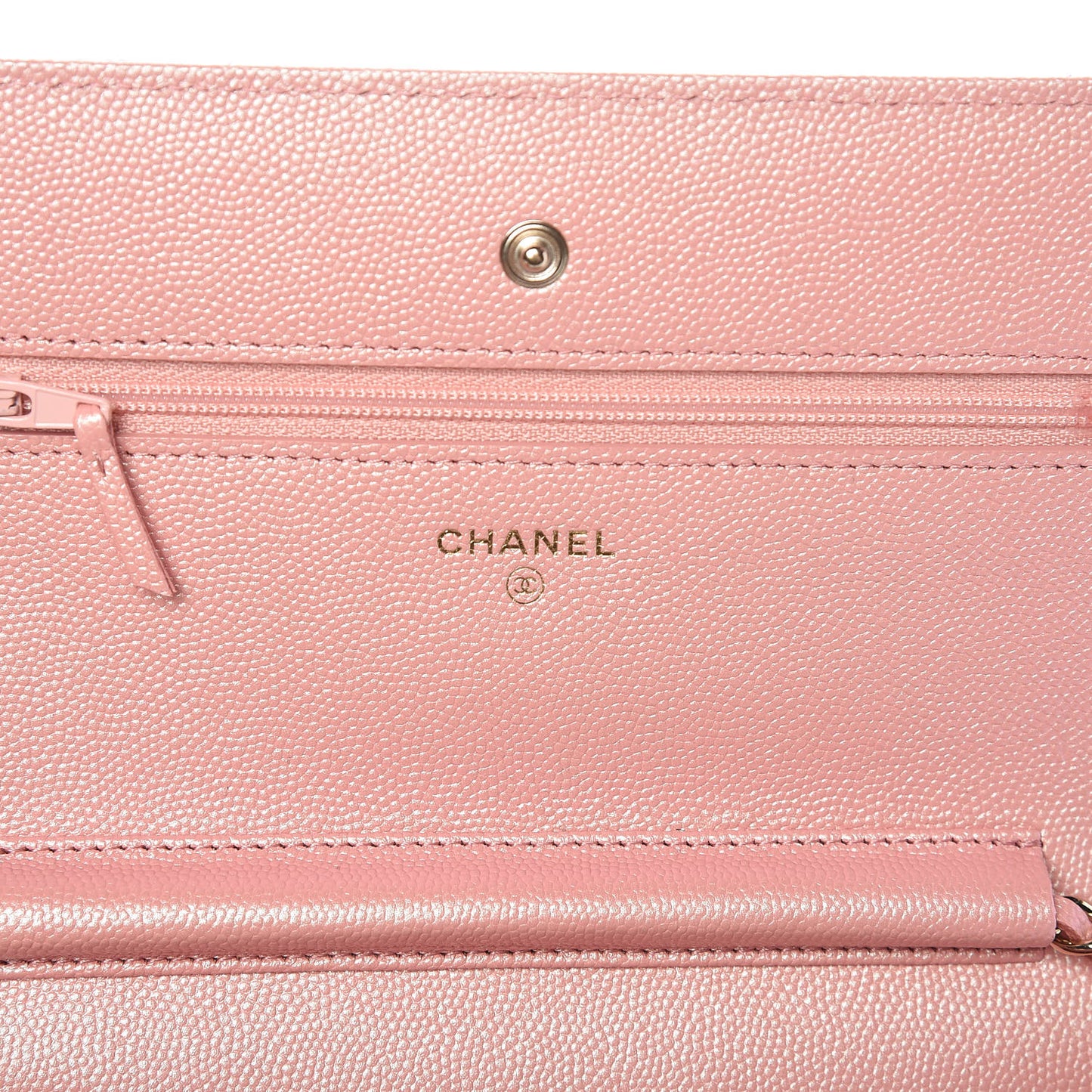 Iridescent Caviar Quilted Wallet on Chain WOC Rose Pink