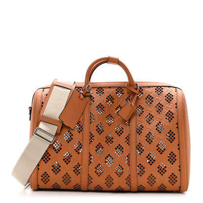 Gucci Calfskin Cut Out GG Embossed Medium Duffle Bag Harness Brown 1 of 9