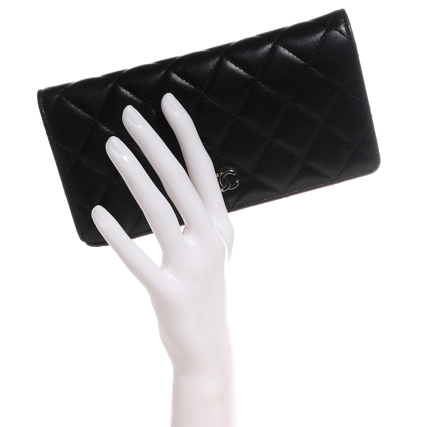 Chanel Lambskin Quilted Yen Wallet Black 2 of 8
